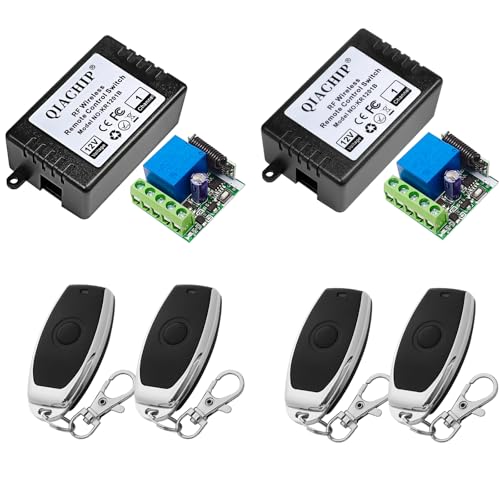QIACHIP DC 12V 1CH 433Mhz RF Wireless Relay Module Remote Access Control Switch Momentary Toggle Delay Transmitter with Receiver for Doors,Lights(2 Relays + 4 Remote) - color: KR1201B_1-2