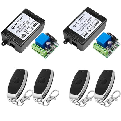 QIACHIP DC 12V 1CH 433Mhz RF Wireless Relay Module Remote Access Control Switch Momentary Toggle Delay Transmitter with Receiver for Doors,Lights(2 Relays + 4 Remote) - color: KR1201B_1-2