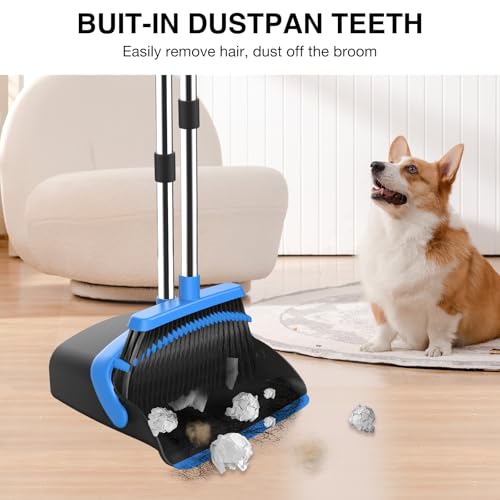 NACENA Broom and Dustpan Set with 52-in Long Adjustable Handle, Black Blue - color: Black-blue, size: 1 Pack