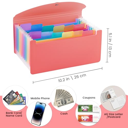 13 Pocket A6 Receipt Organizer, 2 Pack Small Accordion File Organizer, Coupon Organizer with Labels - Pink - color: Pink