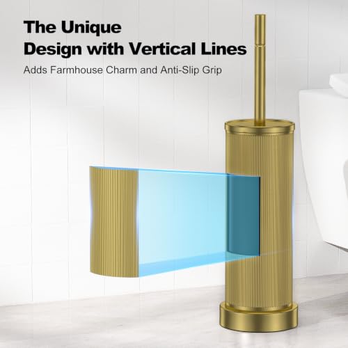 Metal Vertical Grain Toilet Bowl Brush and Holder Set Scrubber Warm Gold - color: Warm Gold