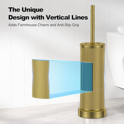 Metal Vertical Grain Toilet Bowl Brush and Holder Set Scrubber Warm Gold - color: Warm Gold