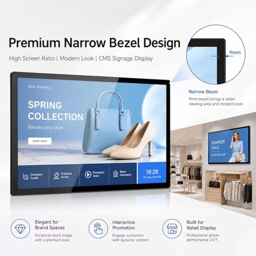 21.5 Inch Android Digital Signage Display, RK3576 Octa-Core, Android 14 Touch Screen Tablet, 4GB RAM 64GB ROM, FHD IPS 10-Point Touchscreen, WiFi 6, Bluetooth 5.4, VESA Wall Mount, POE (White)