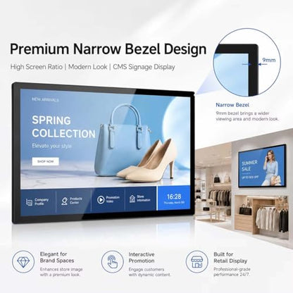 21.5 Inch Android Digital Signage Display, RK3576 Octa-Core, Android 14 Touch Screen Tablet, 4GB RAM 64GB ROM, FHD IPS 10-Point Touchscreen, WiFi 6, Bluetooth 5.4, VESA Wall Mount, POE (White)