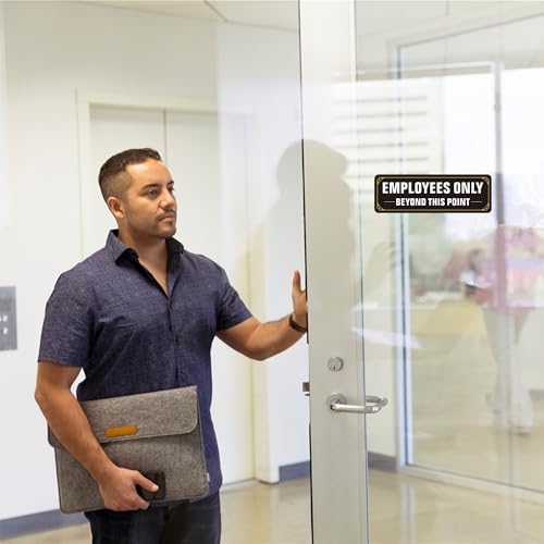 Employees Only Sign, (2 Pack) Self Adhesive Employees Only Beyond This Point Sign, Rust Free Aluminum Metal Staff Only Sticker Signs for Wall and Door (9 x 3 inches, Black/White) - color: Black /White