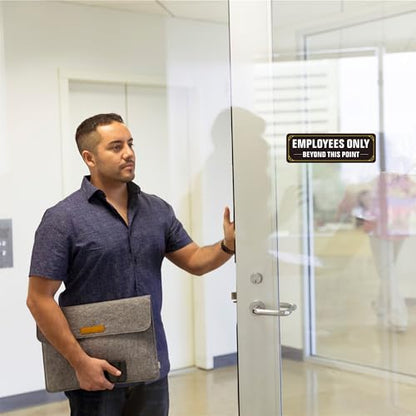 Employees Only Sign, (2 Pack) Self Adhesive Employees Only Beyond This Point Sign, Rust Free Aluminum Metal Staff Only Sticker Signs for Wall and Door (9 x 3 inches, Black/White) - color: Black /White