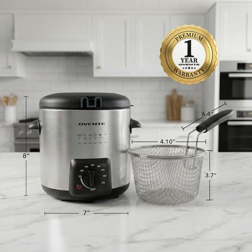 OVENTE Electric Deep Fryer, 0.9L Capacity, 840W, Silver FDM1091BR - color: FDM1091BR - Silver