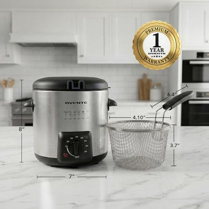 OVENTE Electric Deep Fryer, 0.9L Capacity, 840W, Silver FDM1091BR - color: FDM1091BR - Silver