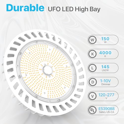 HYPERLITE UFO LED High Bay Lights: 250W High Bay LED Shop Light 35,000LM 5000K, 1-10V Dimmable UFO Lights with 110V Plug 5FT Cable, UL Listed High Bay LED Lights for Warehouse Garage Workshop - size: 250W/5K