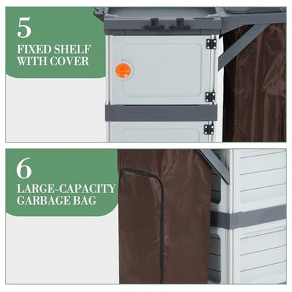 Janitorial Cart on Wheels, Cleaning Carts with 2 Cabinet, Cover, 3 Shelves and Bag, Multifunctional Home Commercial Utility Cart for Housekeeping, School Hotel Business
