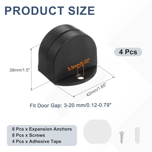 uxcell 4 Pack Low Dome Floor Door Stop 1.5" H x 1.65" W, Stainless Steel - color: Black