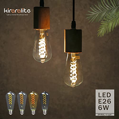 6 Pack ST19 ST58 Edison Bulb, Vintage LED Filament Bulb,Softy White 2700K, Antique Flexible Spiral LED Filament Light Bulb, Dimmable 600LM, 6W Equivalent to 60W, E26 Base,Clear Glass
