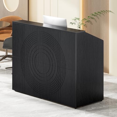 LITTLE TREE 47-Inch Reception Desk with Counter, Black Front Desk Reception Room Table, Retail Counter for Checkout, Modern Welcome Desk for Lobby, Office, Beauty Salon - color: Black