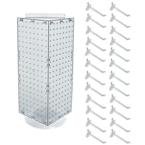 Azar Displays 703385-CLR-4C24, Four-Sided Revolving 8"W x 20"H Pegboard Counter Display w/ 24 Hooks- 4” Length, Clear - color: Clear, style: Pegboard + Hooks
