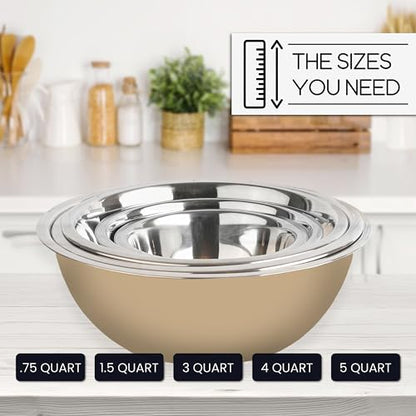 WHYSKO Stainless Steel Mixing Bowls Set, 5-Piece Meal Prep & Food Storage - color: Khaki