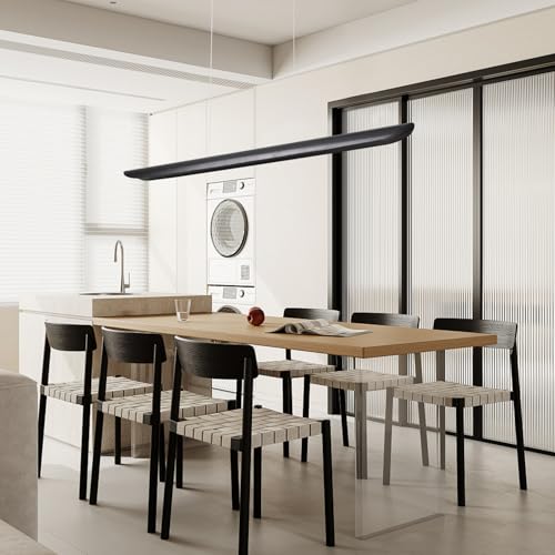 47" Modern Led Linear Pendant Light 36w Dimmable Ceiling Hanging Lights Wood Linear Chandeliers Office Lighting for Dining Room Kitchen Island Pool Table Light Living Room Bar Pendant Light Black - color: Black, size: 47IN