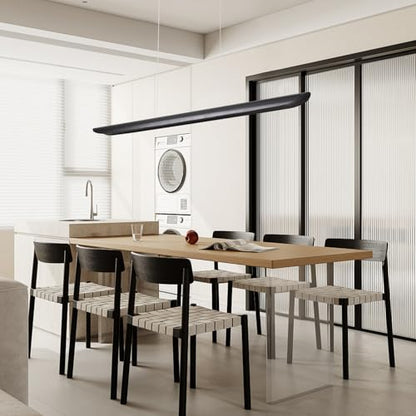 47" Modern Led Linear Pendant Light 36w Dimmable Ceiling Hanging Lights Wood Linear Chandeliers Office Lighting for Dining Room Kitchen Island Pool Table Light Living Room Bar Pendant Light Black - color: Black, size: 47IN