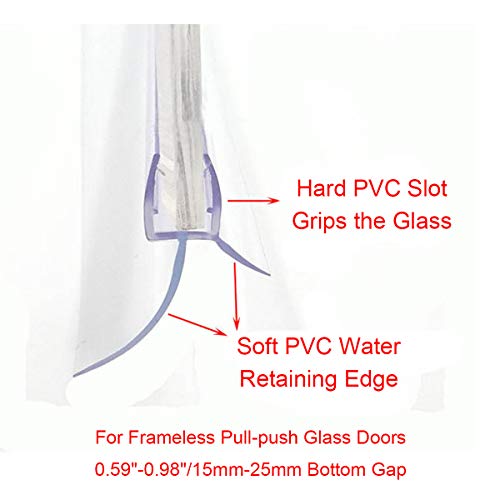 Frameless Shower Door Bottom Seal with Drip Rail 1/4" Thick Glass 27.5" Long Sweep - Glass Door Seal Strip Stop Shower Leaks - size: 1/4"(6mm)