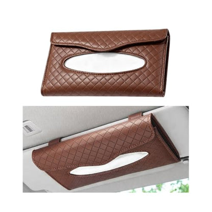 Car Visor Tissue Holder, Clip-on, Large Opening, PU Leather, Brown - color: Brown