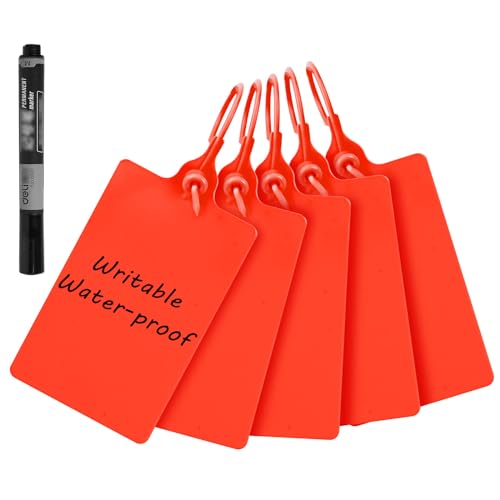 100 Plastic Waterproof Shipping Tags - Writable Marker Ties, Hanging Security Tamper Seals for Labeling and Storage - With One Marker Pen (Red) - color: Red