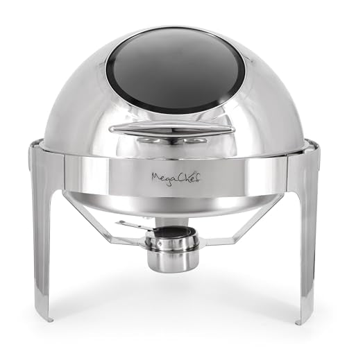 MegaChef 6.3 Quart Round Stainless Steel Professional Chafing Dish/Food Warmer/Buffet Server Serving Trays w/Roll Top & View Window for Entertaining/Catering/Large Gatherings (6.3 Quart w/Window) - size: 6.3 Quart w/Window