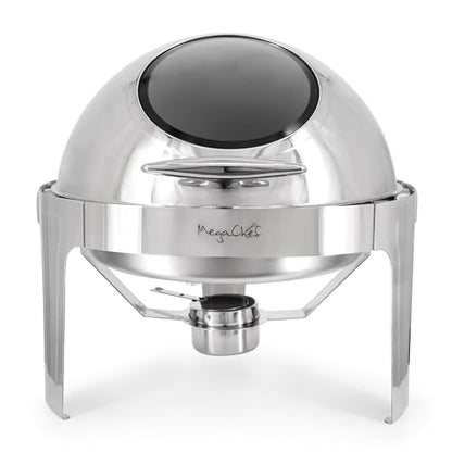 MegaChef 6.3 Quart Round Stainless Steel Professional Chafing Dish/Food Warmer/Buffet Server Serving Trays w/Roll Top & View Window for Entertaining/Catering/Large Gatherings (6.3 Quart w/Window) - size: 6.3 Quart w/Window