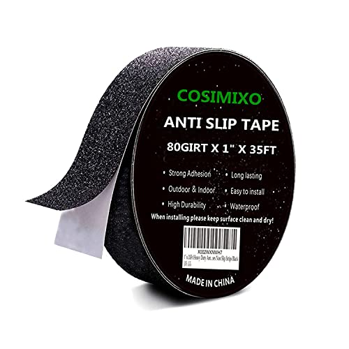 COSIMIXO 1" x 35Ft Heavy Duty Anti Slip Tape,Best 80grit Friction,Grip,Abrasive for Stairs Outdoor/Indoor Waterproof Grip Tape Safety Non Skid Tread Staircases Anti-Slip Traction Tape Black - size: 1" x 35Ft