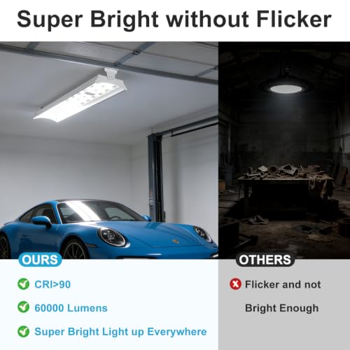 Lightdot 400W Linear LED High Bay Shop Lights, 60000LM 5000K, 100-277V Heavy-Duty Aluminum Commercial Lighting for Garage Workshop Warehouse Gym，ETL Certified, 7-Year Warranty - 4 Pack - size: 400W