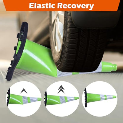 4 Pack 28 Inch Green PVC Traffic Cones Black Base Stable Flexible, Road Safety Construction Zone Crowd Control Safety Cones Outdoor Use (4, Green, 28 Inch) - color: Green, size: 28 Inch