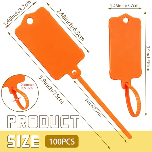 LeonBach 100 Pcs 1.46“ x 2.48” Plastic Shipping Tags, Orange - color: Orange
