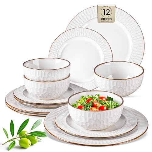 GBHOME Ceramic Dinnerware Sets of 4,12 pcs Plates and Bowls Sets Dishes - color: Pearl White-Bubble, size: Service for 4 (12 pcs)