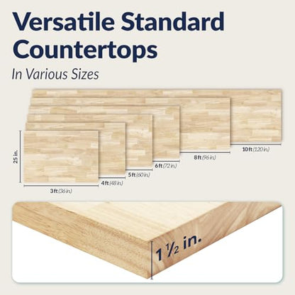 Howizz Butcher Block Countertop 48 x 25 x 1.5 - Hevea Unfinished Solid Wood Table Top, Wood Countertop for DIY Desk, Table, Workbench, Kitchen Island. - size: 48"L x 25"W x 1.5"Th