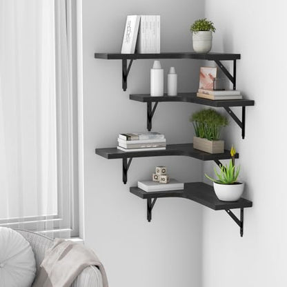 ROMGUAR CRAFT Corner Floating Shelves Wall Mounted Set of 4, Black - color: Black