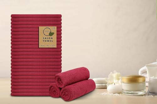Salon Towels – Pack of 24 (16"x27") 100% Cotton Ring Spun (Not Bleach Proof) Ultra Soft, Highly Absorbent Hand Towels – Bulk for Spa, Gym & Salon (Burgundy) - color: Burgundy