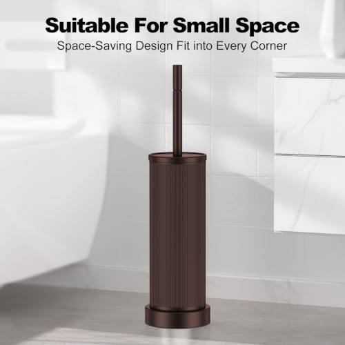 Metal Vertical Grain Toilet Bowl Brush and Holder Set Scrubber Bronze - color: Bronze