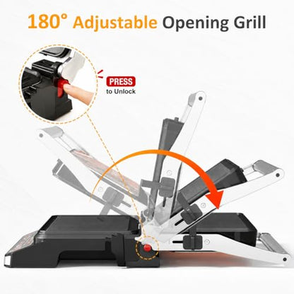 SUNVIVI 3-in-1 Electric Grill Indoor, Panini Press & Sandwich Maker with Removable Plates, 1600W, 8 Cooking Modes, 180° Flat Opening, Adjustable Temp, Ceramic Nonstick Dishwasher Safe, Stainless Steel - color: Stainless Steel