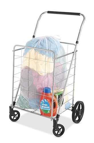 Whitmor Utility Cart with Adjustable Height Handle-Silver/Black - size: 24"L x 18"W x 42.62"H