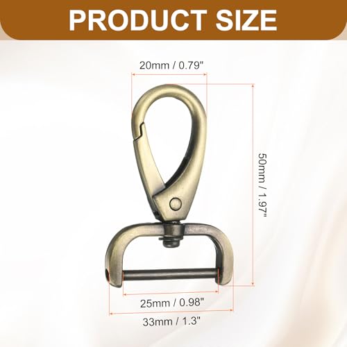 HARFINGTON 2Pcs Detachable Snap Hook Swivel Clasp 1" D Ring with Swivel Lobster Claw Clasps Hook for Purse Strap Keychain Bag DIY Craft, Brass - color: Brass, size: 1"