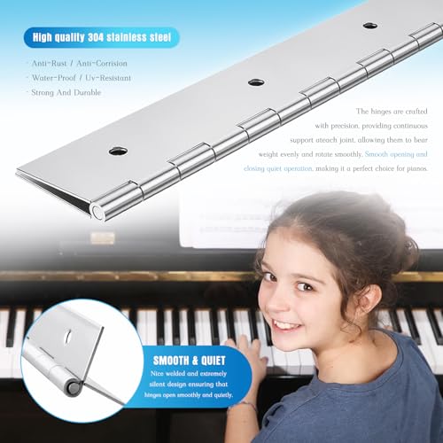 Heavy Duty Piano Hinge 24 Inch x 3 Inch Width Stainless Steel Piano Hinge 2 Pack 0.060'' Thick Continuous Hinge for Heavy Duty Cabinet Furniture Metal Plate Door Toolbox Wooden Box Industrial Project - size: 24 inch-1 pair