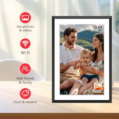 Digital Picture Frameo with 10 Inch 1280x800 HD IPS Touch Screen, WiFi Digital Photo Frame with Built-in 32GB Memory support 1TB, Auto-Rotate and Wall-Mountable, Remotely Send Photos/Videos via Frameo