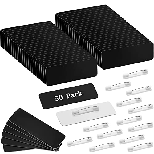 50 Pack Name Tag Blanks with Pin 1 x 3 Inch Plastic Name ID Badge Holders with Clips Round Corners Nametags Labels Printable Tags for DIY(Black, White) - color: Black, White