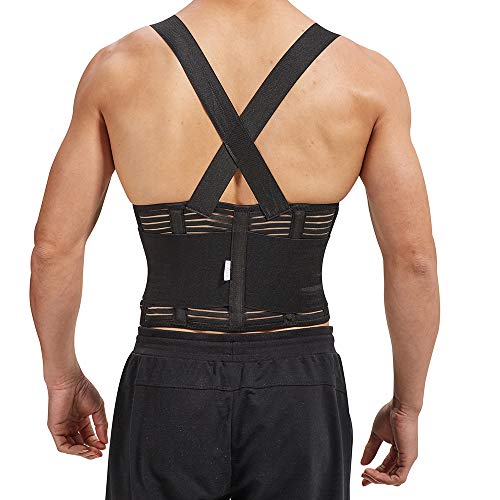 Industrial Work Back Brace | Removable Suspender Straps for Heavy Lifting Safety - Lower Back Pain Protection Belt for Men in Construction, Moving and Warehouse Jobs