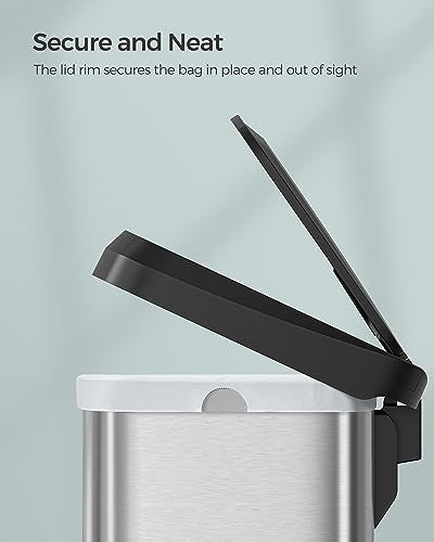 SONGMICS Kitchen Trash Can, 18-Gallon Stainless Steel Garbage Can, with Stay-Open Lid and Step-on Pedal, Soft Closure, Tall, Large and Space-Saving, Silver and Black ULTB520E68 - color: Silver + Black, style: 18 Gallons