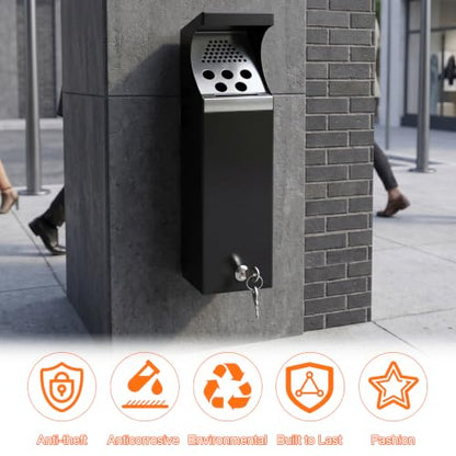 Wall Mounted Trash Can Outdoor Cigarette Butt Disposal Receptacle