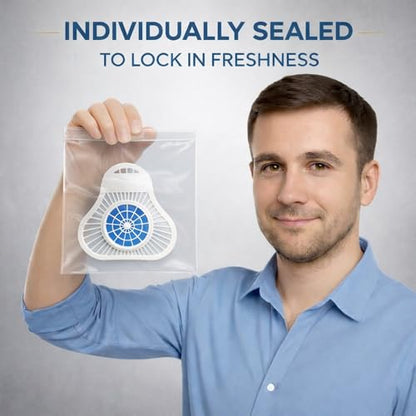 PREMIUM Urinal Screen Deodorizer-12 Pack, LONG-LASTING (Up to 30 DAYS/3000 FLUSHES), ANTI SPLASH & ODOR CONTROL, Urinal Cakes for Men Bathroom, Ocean Breeze Scent, with Gloves & Tongs