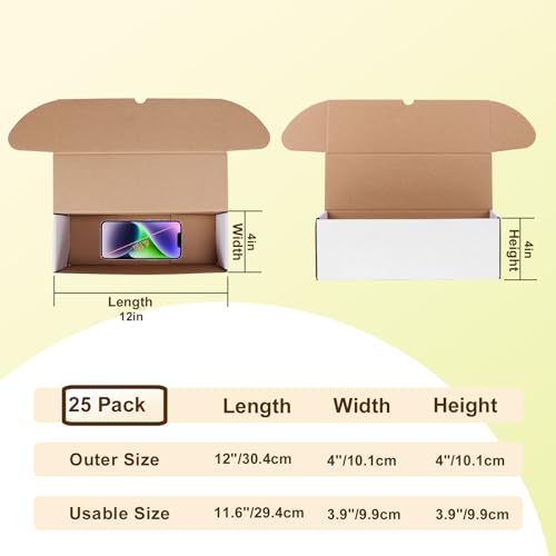 WIFTREY 12x4x4 Small Shipping Boxes set of 25, White Corrugated Cardboard Box 12''L x 4''W x 4'' H for Mailing Packing Shipping - color: White, size: 12x4x4 - 25 Pack
