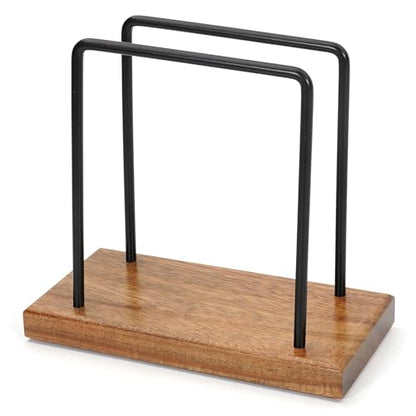 Napkin Holder for Table, Modern Farmhouse Acacia Wood Black Metal Upright