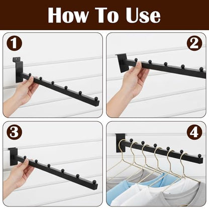10 Pack Waterfall Slatwall Display Hooks with 6 Balls, 12 Inch Heavy Duty Tube Slat Wall Hanger Slatwall Accessories Slat Wall Hooks and Hangers for Clothing Retail Garage Shop Display (Black)