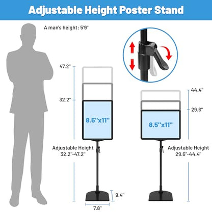 Sign Holder Stand 8.5 x 11, Adjustable Poster Stand for Table Top & Floor, Signage Display Stands, Floor Standing Sign Holder for Advertisement, Tradeshow, Store, Business, 2 Pack - size: 2 Pack, 8.5 x 11 inch