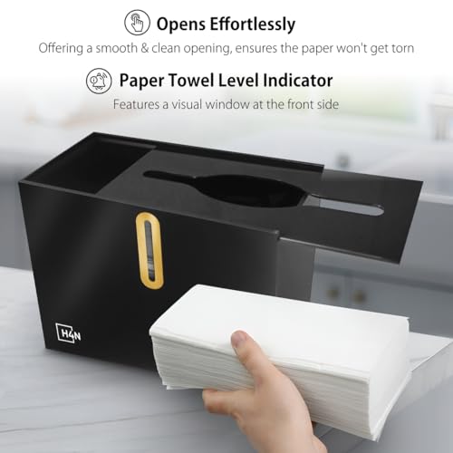 H4N Multifold Paper Towel Dispenser Countertop - Commercial Single Sheet Hand Towel Holder, Compact Acrylic Design for Home, Office, Restaurant Bathrooms - Black - color: Black